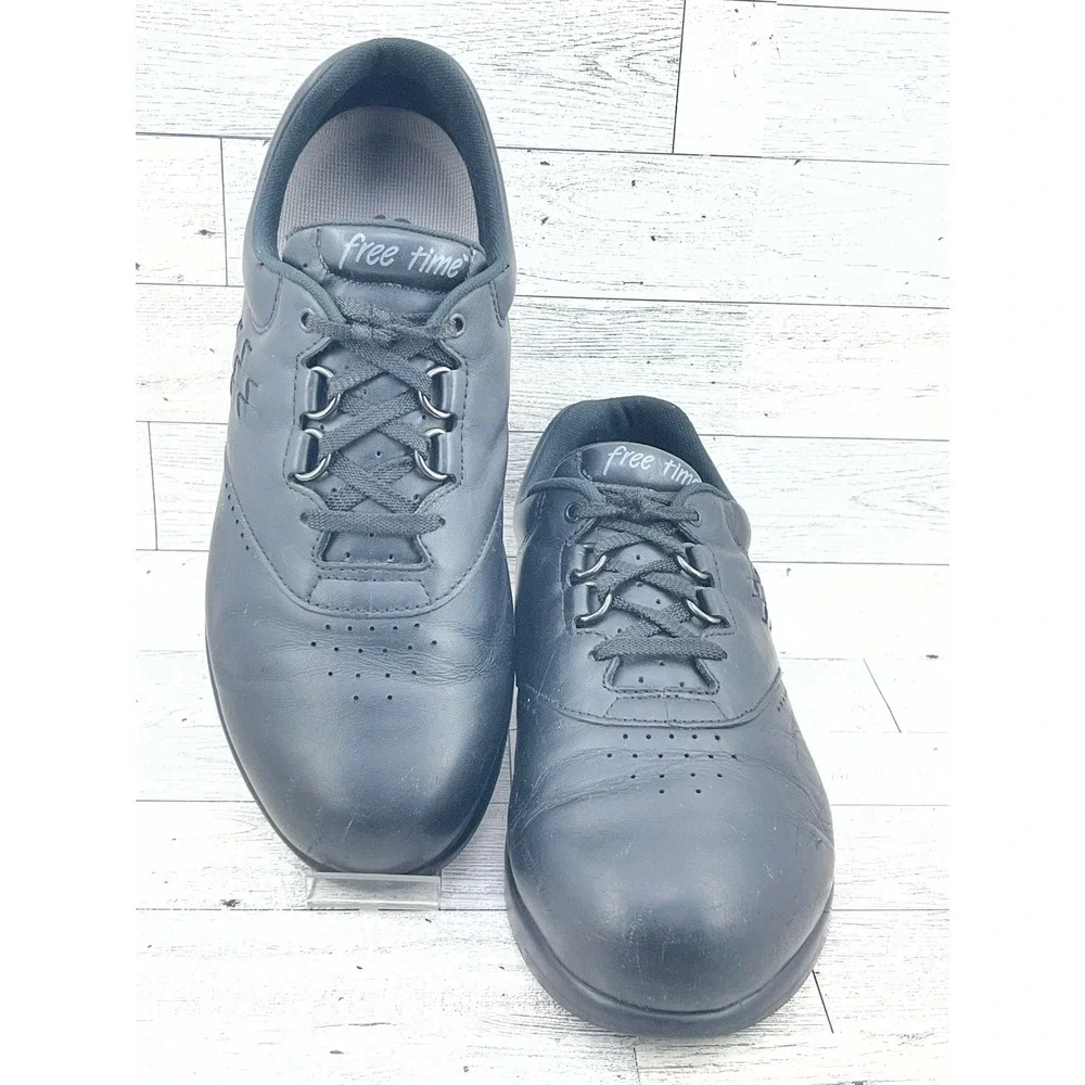 SAS Free Time Women Sz 8.5W Black Leather Walking Shoes Sneakers Made in USA